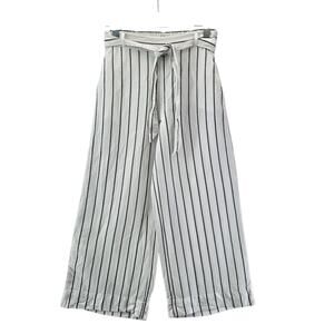 Joie Wide Leg Cropped Pants Womens Small White Black Striped Linen Lyocell Beach